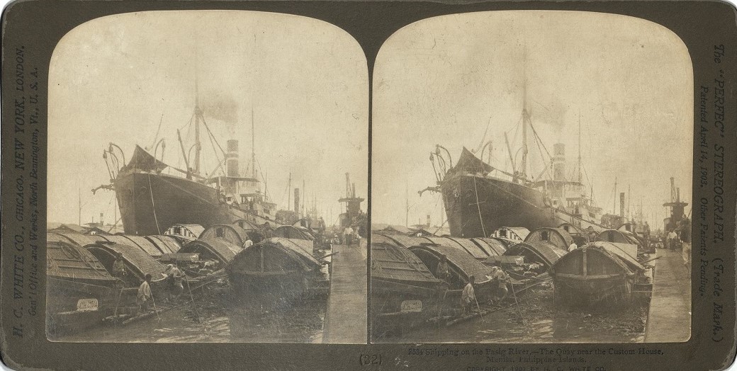 Shipping on the Pasig River – The Quay near the Custom House, Manila, Philippine Islands.